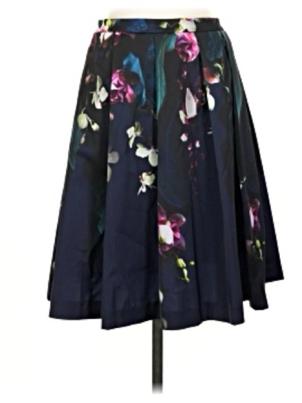 Ted Baker London Navy Floral satin pleated circle skirt a-line midi fit & flare